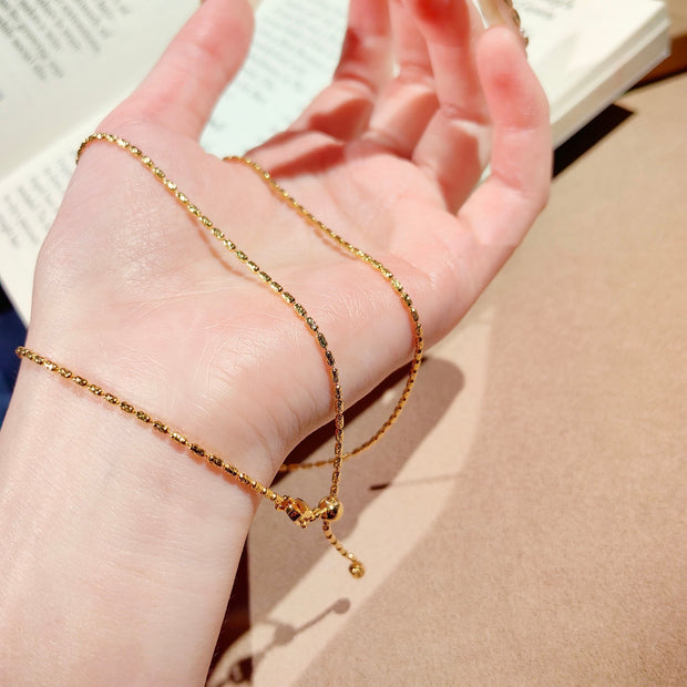 24K Gold Plated Universal Pendant Chain - Carved Olive Bead Copper Necklace (Vacuum Plated)