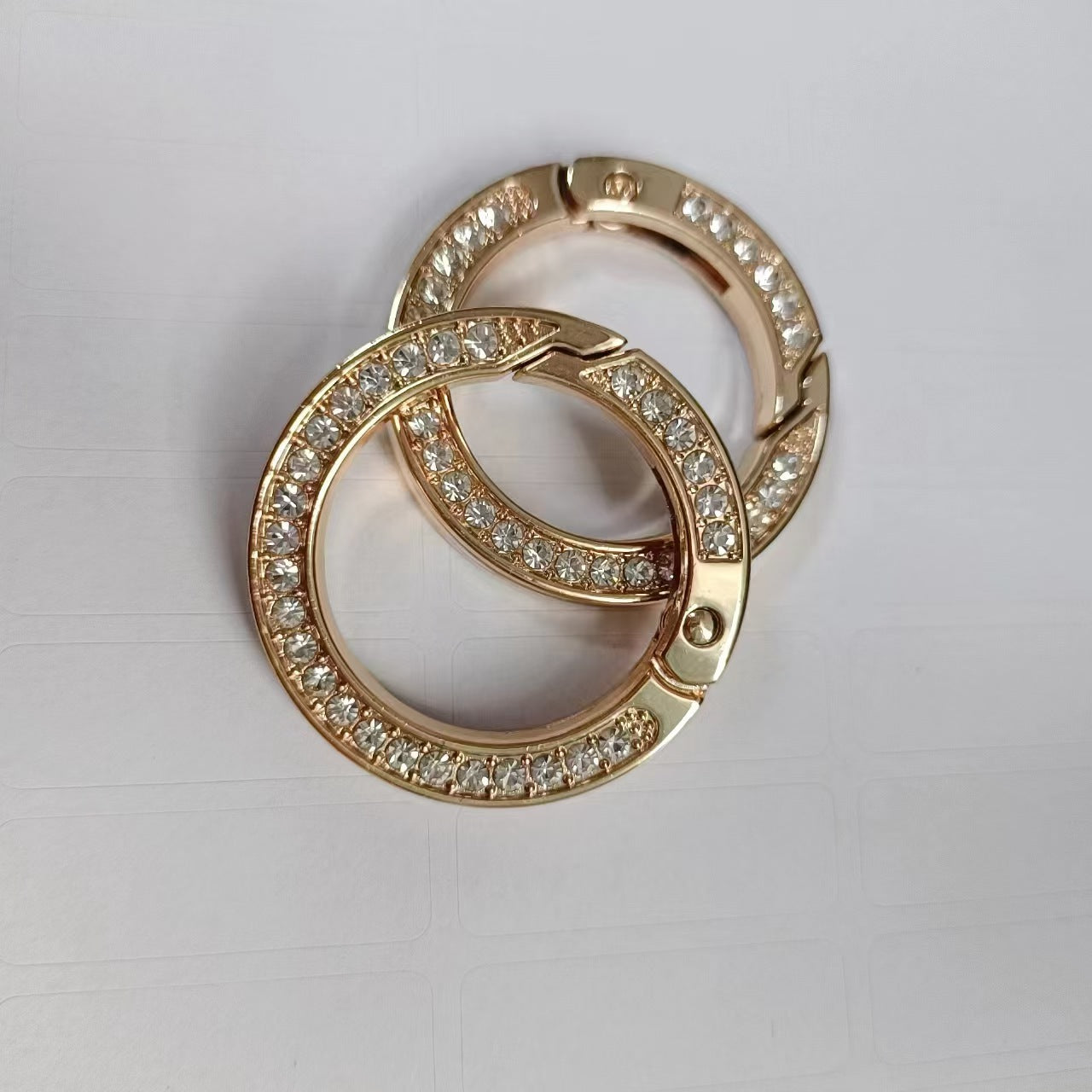 (JF18)25mm Rhinestone Spring Gate Rings - Sparkling Zinc Alloy Round Carabiner for Key chains, handbags etc