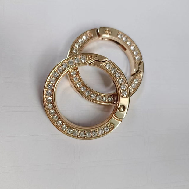 25mm Rhinestone Spring Gate Rings - Sparkling Zinc Alloy Round Carabiner for Key chains, handbags etc