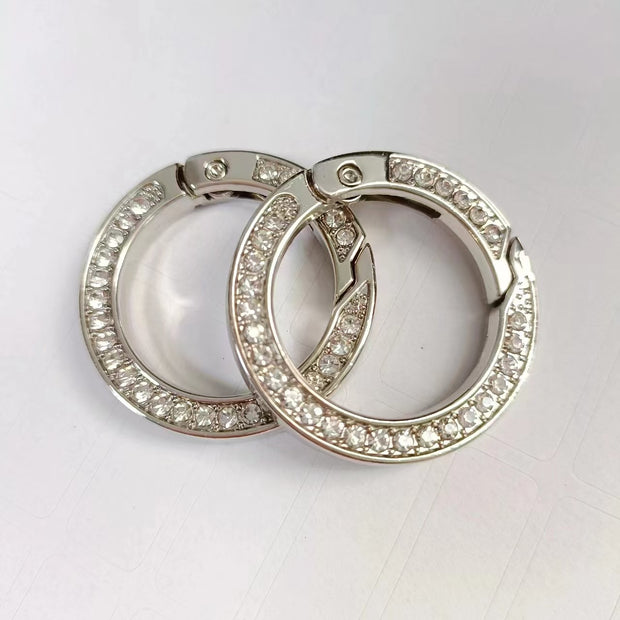25mm Rhinestone Spring Gate Rings - Sparkling Zinc Alloy Round Carabiner for Key chains, handbags etc