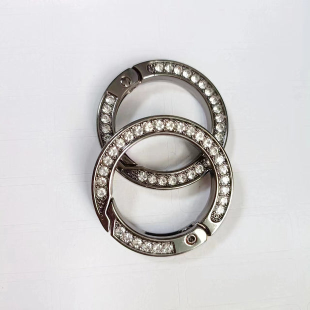 25mm Rhinestone Spring Gate Rings - Sparkling Zinc Alloy Round Carabiner for Key chains, handbags etc