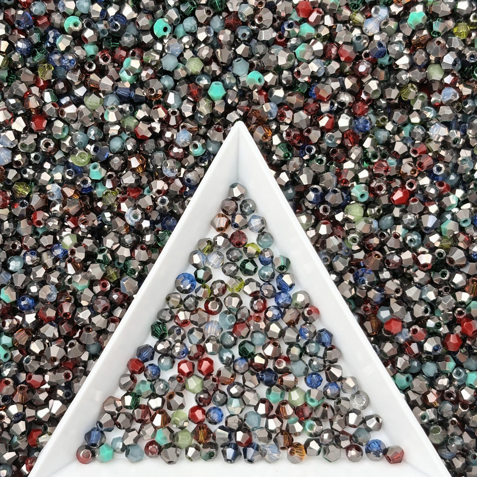 (T4) On Sale!!! 2mm Mix of Bicone and Round Beads High Temperature Glass Crystal Multicolor Jewelry Beads