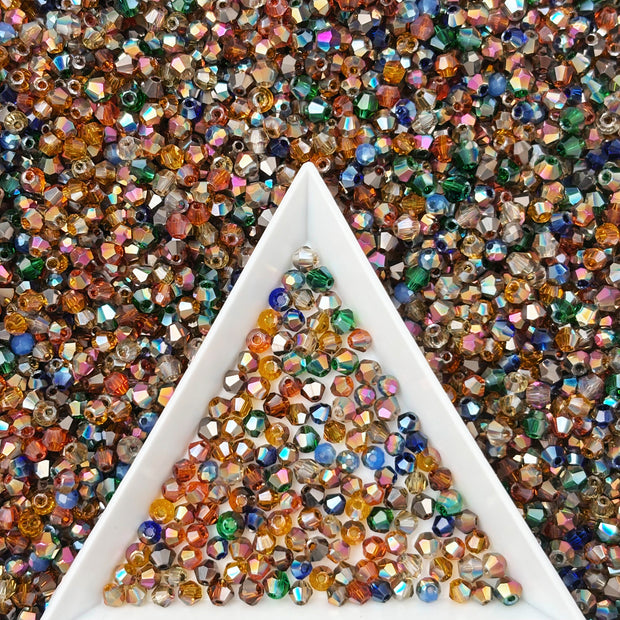 (T4) On Sale!!! 2mm Mix of Bicone and Round Beads High Temperature Glass Crystal Multicolor Jewelry Beads