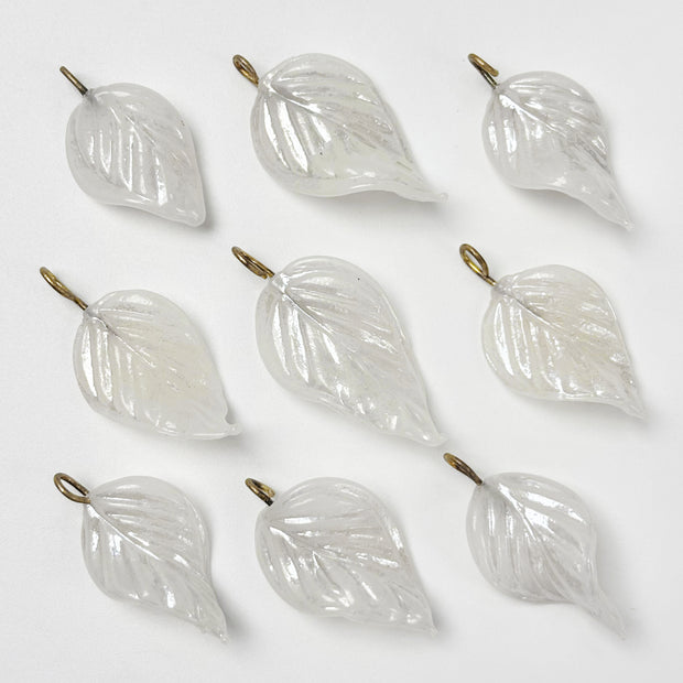 (CZ17) Czech Glass Leaf Pendants - Textured 3D Charms with Brass Loops DIY Jewelry Making