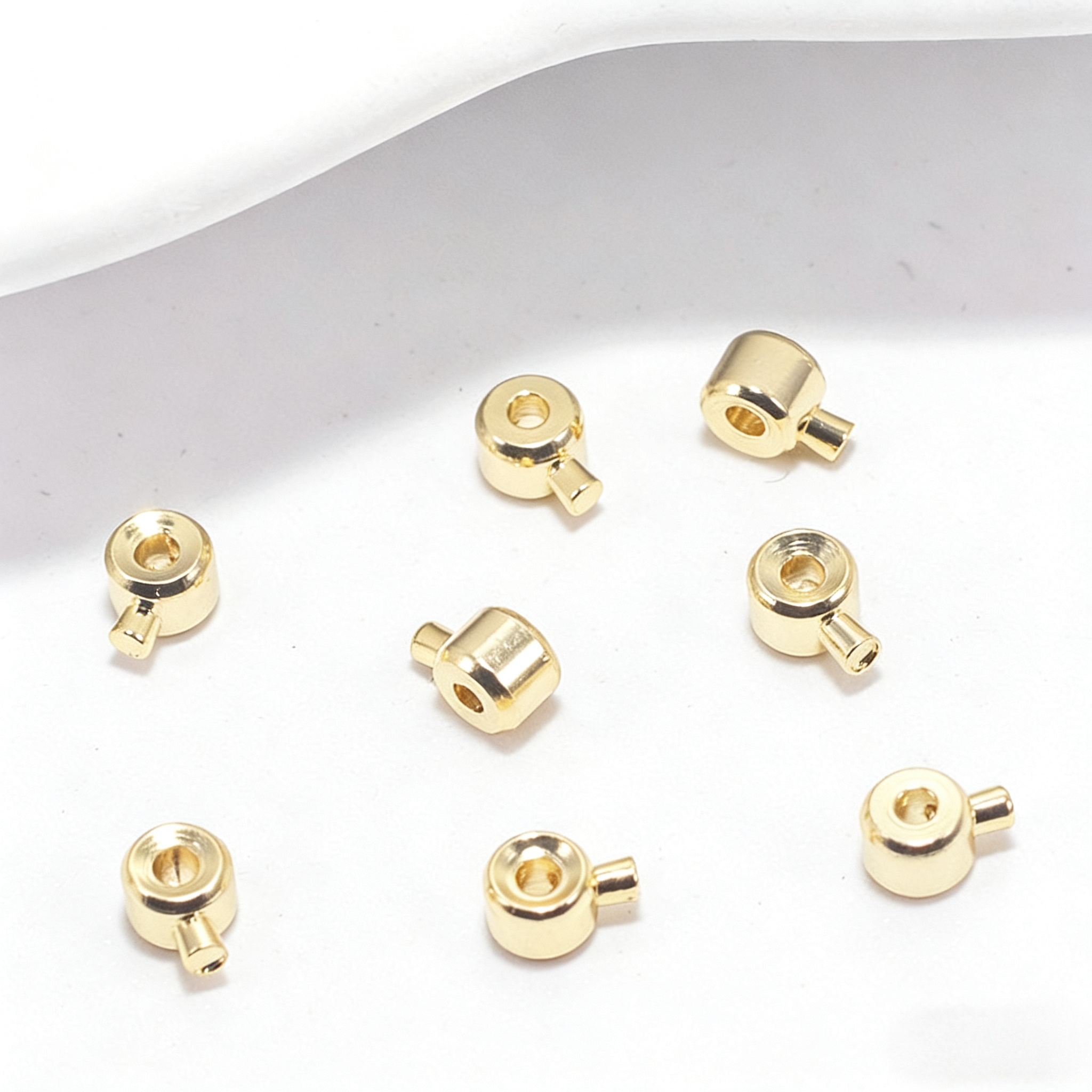 (JF14)18K Real Gold Plated Crimp Beads - Premium Color Retention End Beads for Jewelry Making