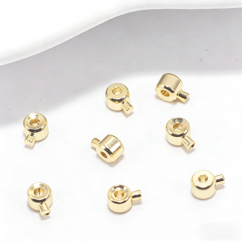 (JF14)18K Real Gold Plated Crimp Beads - Premium Color Retention End Beads for Jewelry Making