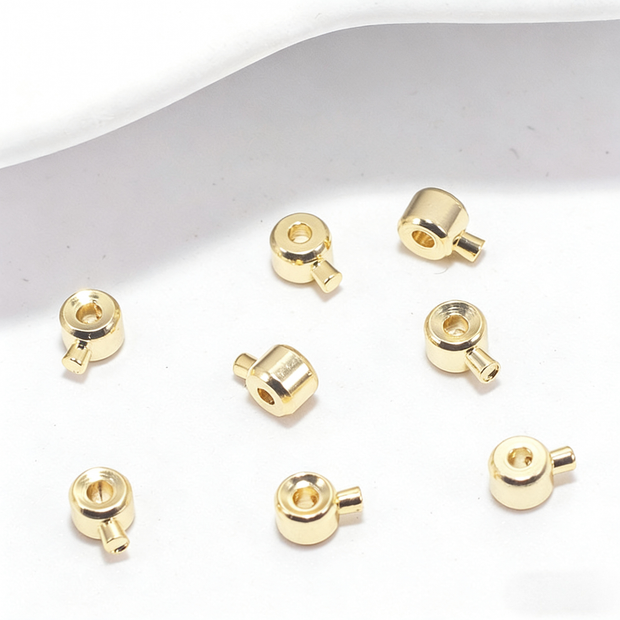 (JF14)18K Real Gold Plated Crimp Beads - Premium Color Retention End Beads for Jewelry Making