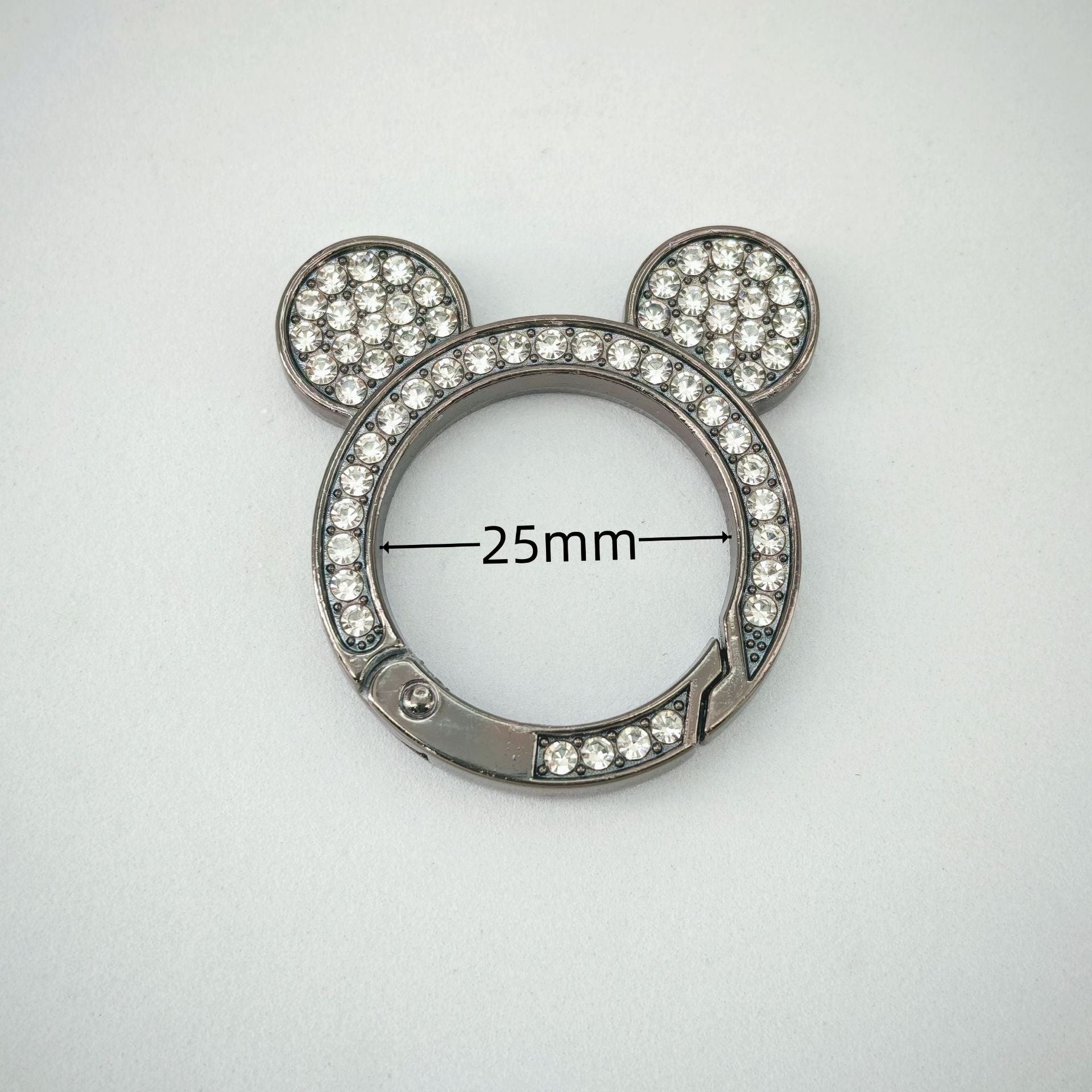 Mickey Ear Rhinestone Spring Gate Rings - 25mm Bling Mouse Head Carabiner