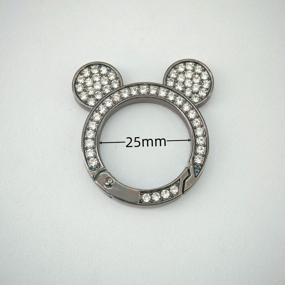 Mickey Ear Rhinestone Spring Gate Rings - 25mm Bling Mouse Head Carabiner