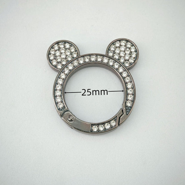 Mickey Ear Rhinestone Spring Gate Rings - 25mm Bling Mouse Head Carabiner