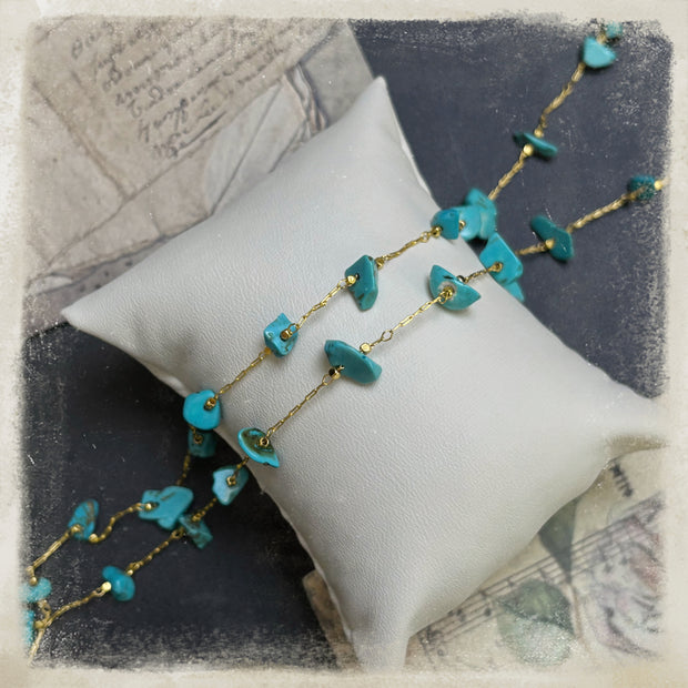 (JF21) Gold Turquoise Stone Chain - Loose Beaded Chain for DIY Crafts