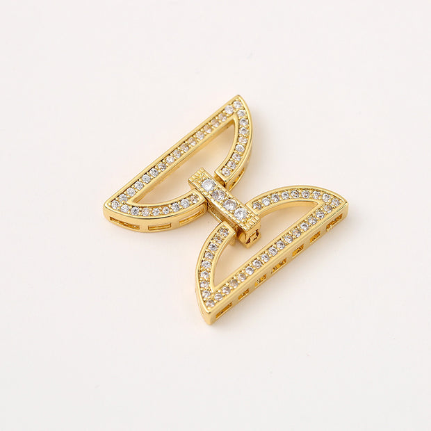 8K Gold Pave Zircon Symmetrical Semi-Circle Jewelry Clasp for Premium Bracelets