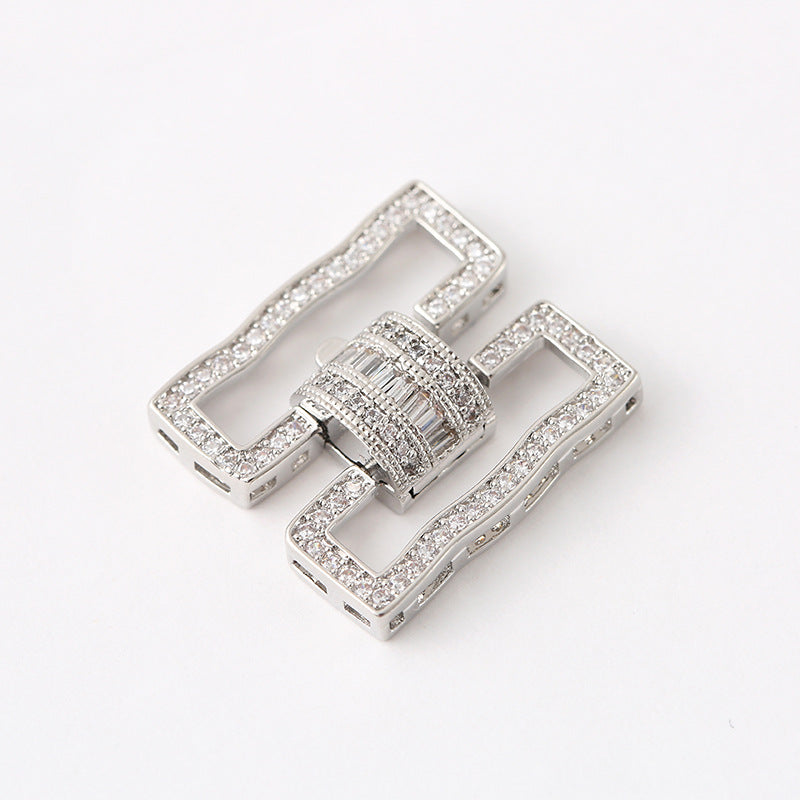 18K Gold Pave Zirconium Rectangular Wave Clasp for Multi-row Jewelry Making