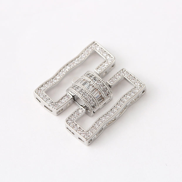 18K Gold Pave Zirconium Rectangular Wave Clasp for Multi-row Jewelry Making