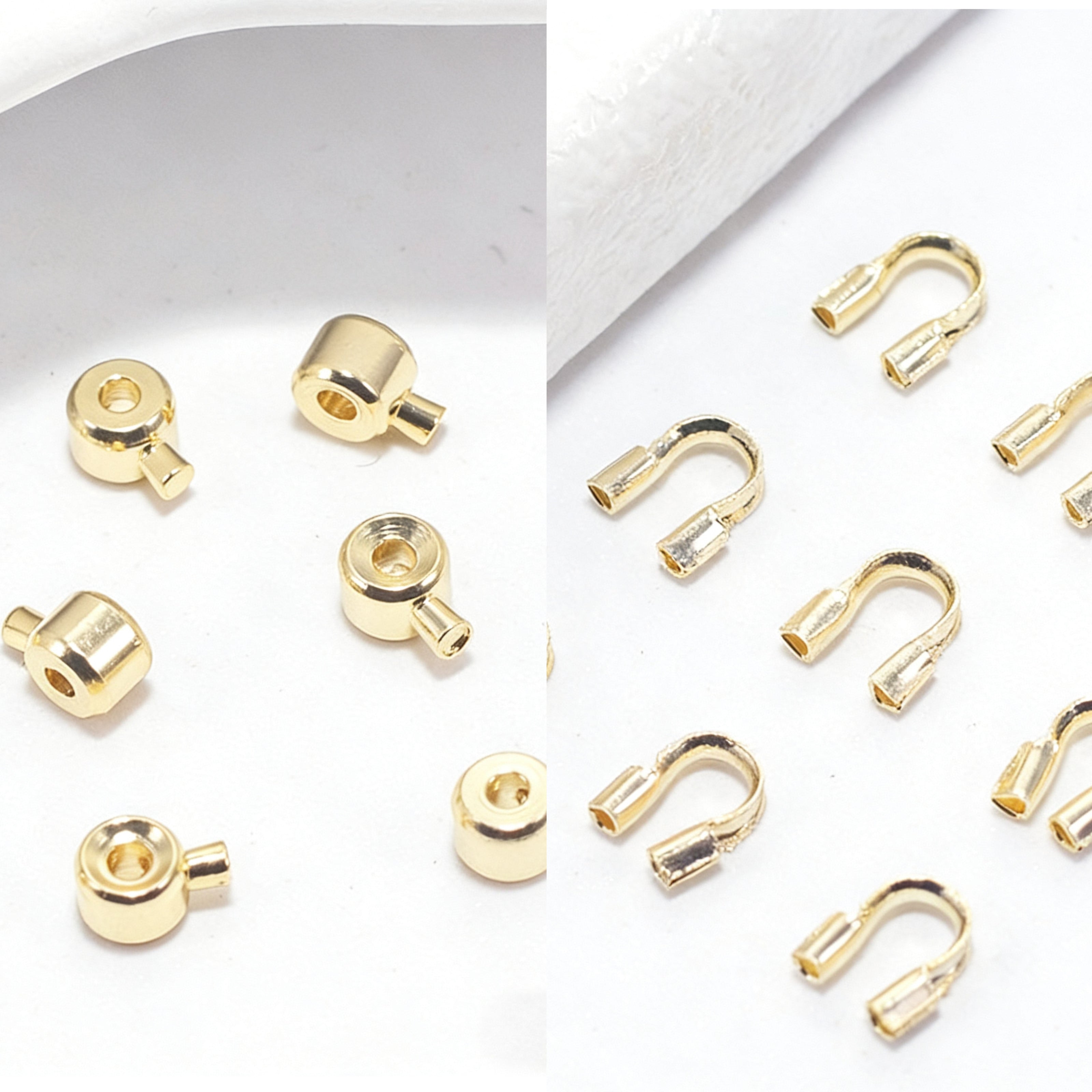 18K Gold Jewelry Finishing Kit - Crimp Beads & U-Shape Wire Protectors Set