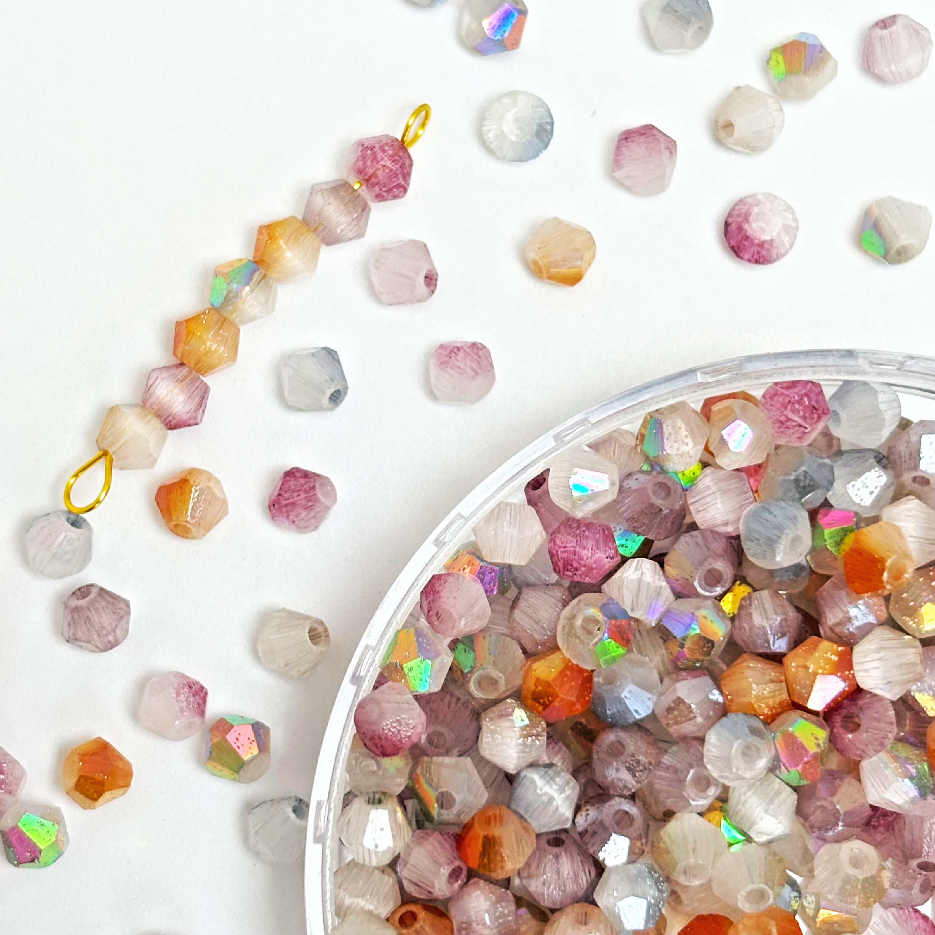 (H6) Mixed 4mm Luxury Bicone Shiny Cat Eye Customized Colour Glass Beads – Faceted Beads for Fine Jewelry Crafting