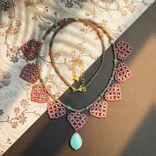 (N10）Handwoven Heart Turquoise Pendant