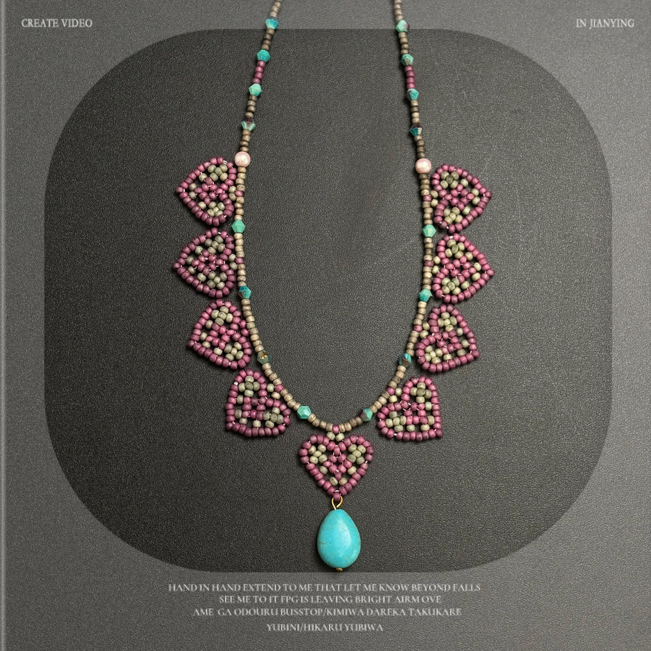 (N10）Handwoven Heart Turquoise Pendant
