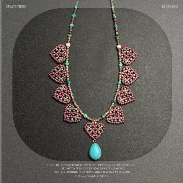 (N10）Handwoven Heart Turquoise Pendant