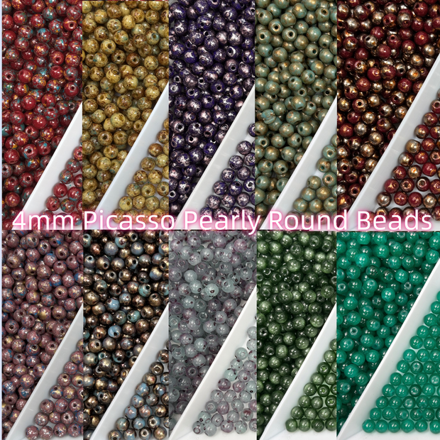 4mm Picasso Round Beads, DIY Jewelry Loose Beads