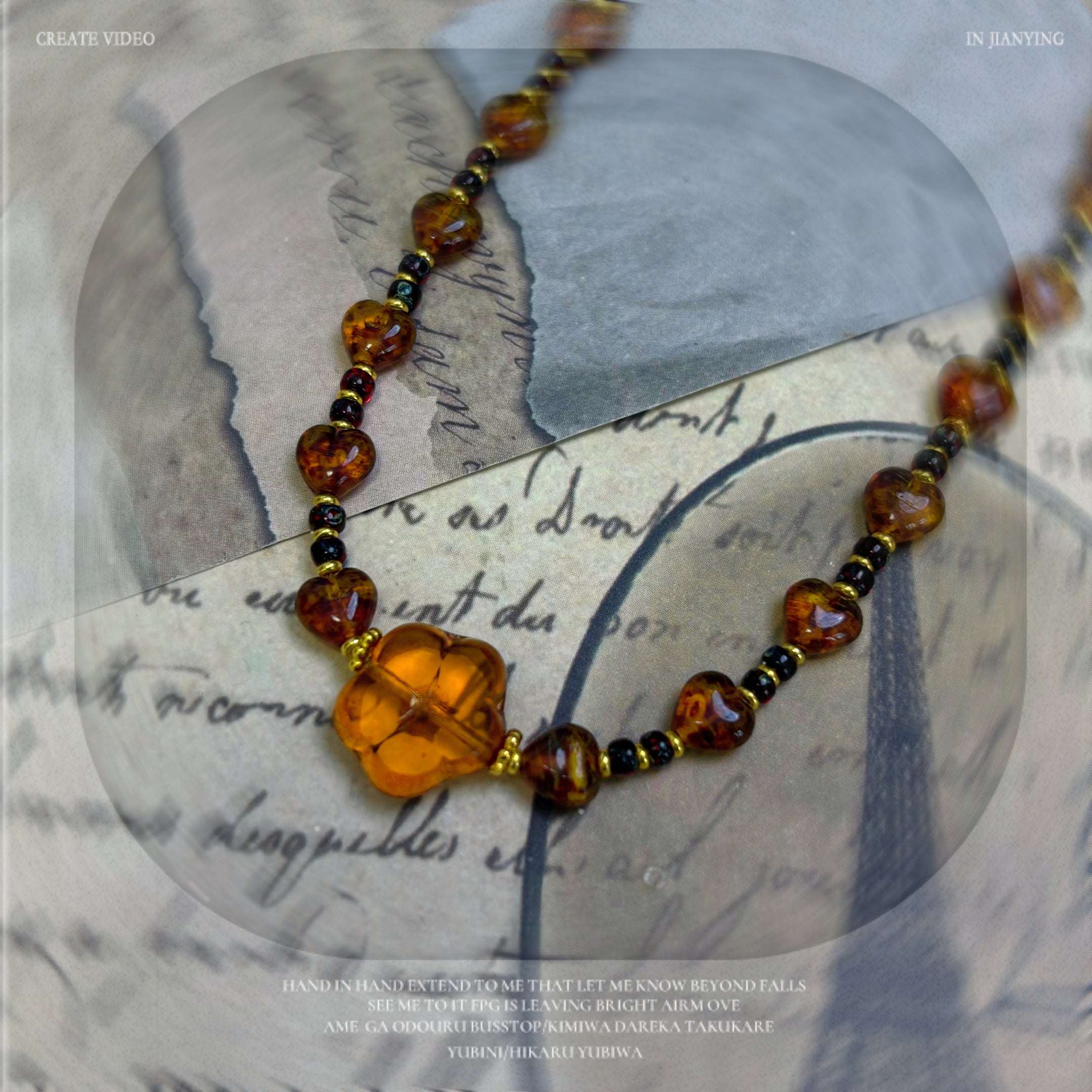 (N11) Amber Czech Glass Heart-Designed Necklace