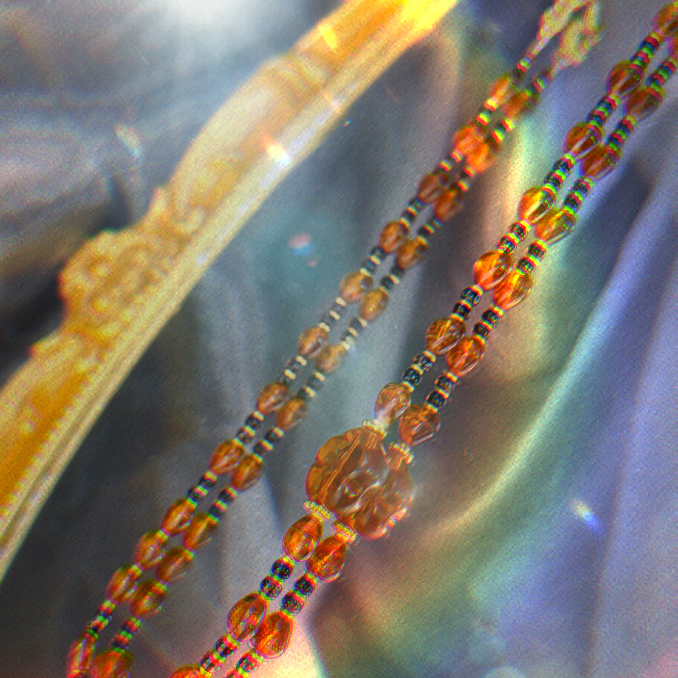 (N11) Amber Czech Glass Heart-Designed Necklace