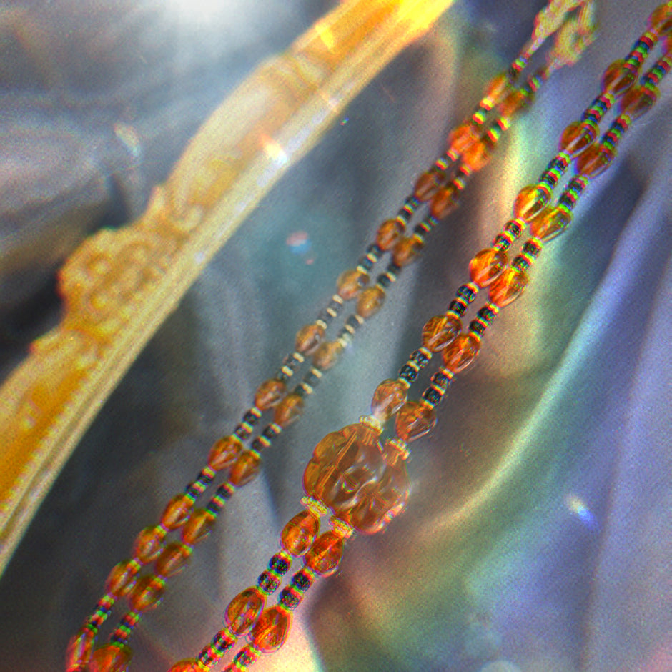 (N11) Amber Czech Glass Heart-Designed Necklace