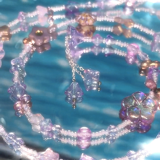 (N13) Czech Glass Lilac Clear Flower Y-Drop Handmade Necklace