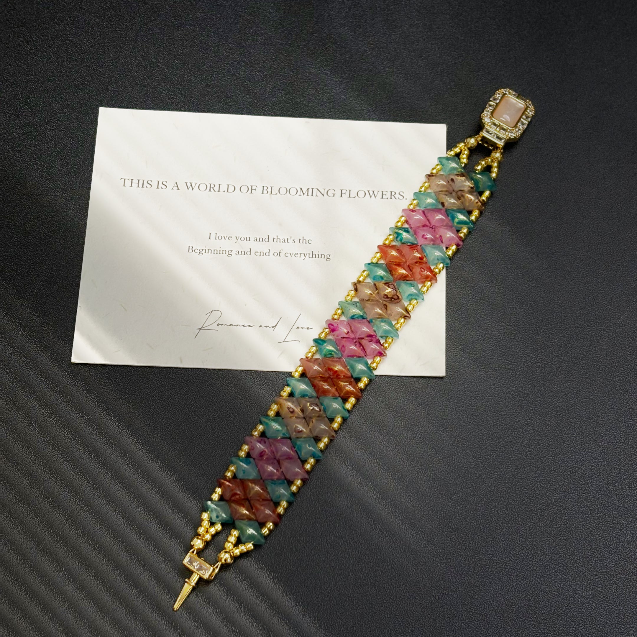 (N15) Tourmaline Glass Diamond-Duo Handmade Bracelet