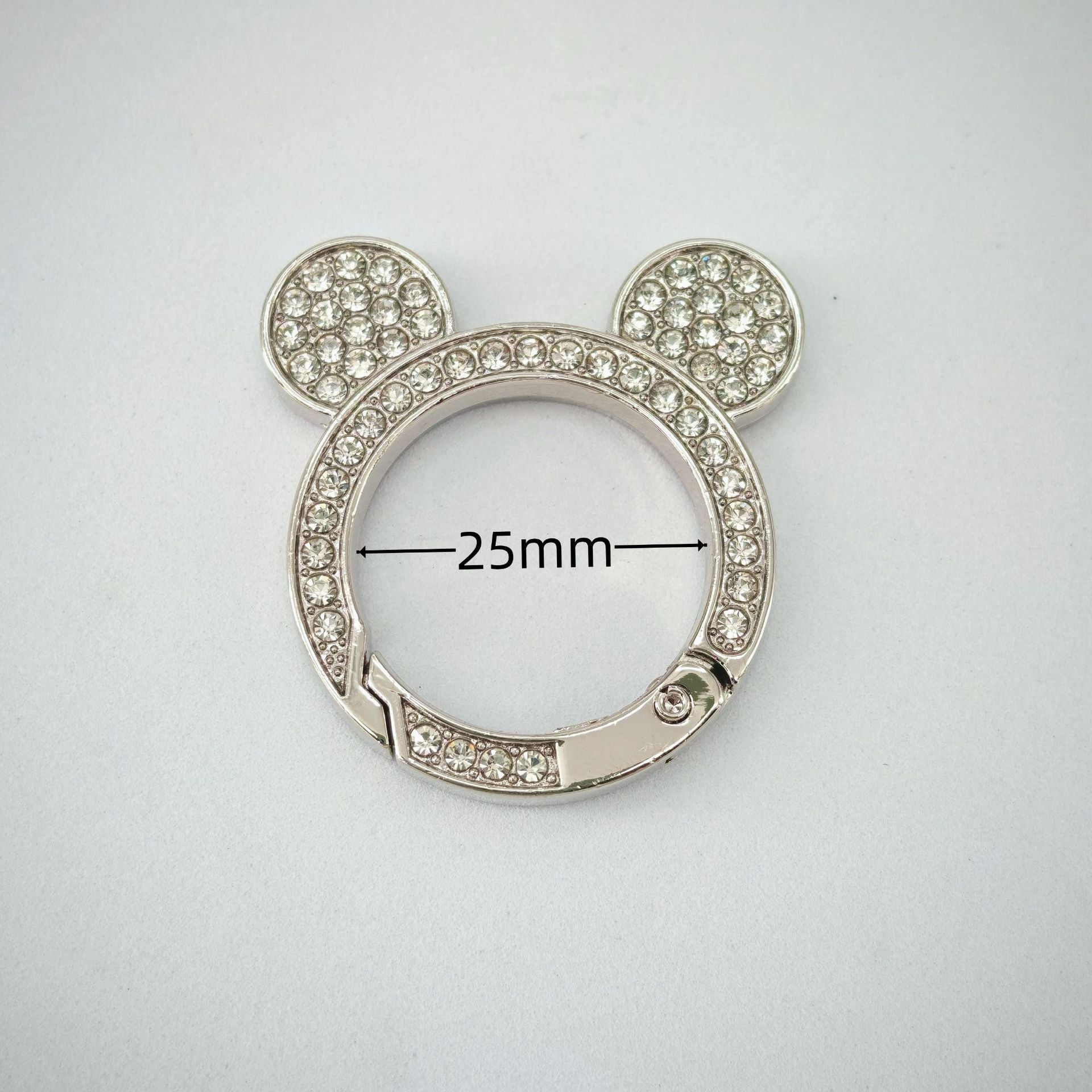 Mickey Ear Rhinestone Spring Gate Rings - 25mm Bling Mouse Head Carabiner