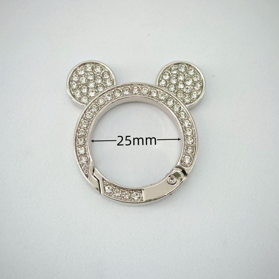 Mickey Ear Rhinestone Spring Gate Rings - 25mm Bling Mouse Head Carabiner