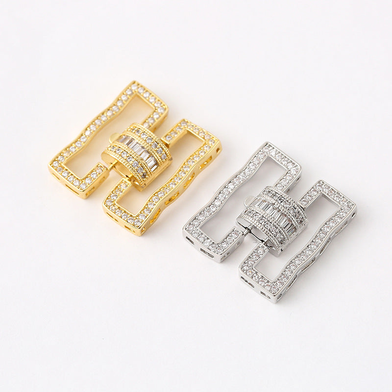 18K Gold Pave Zirconium Rectangular Wave Clasp for Multi-row Jewelry Making