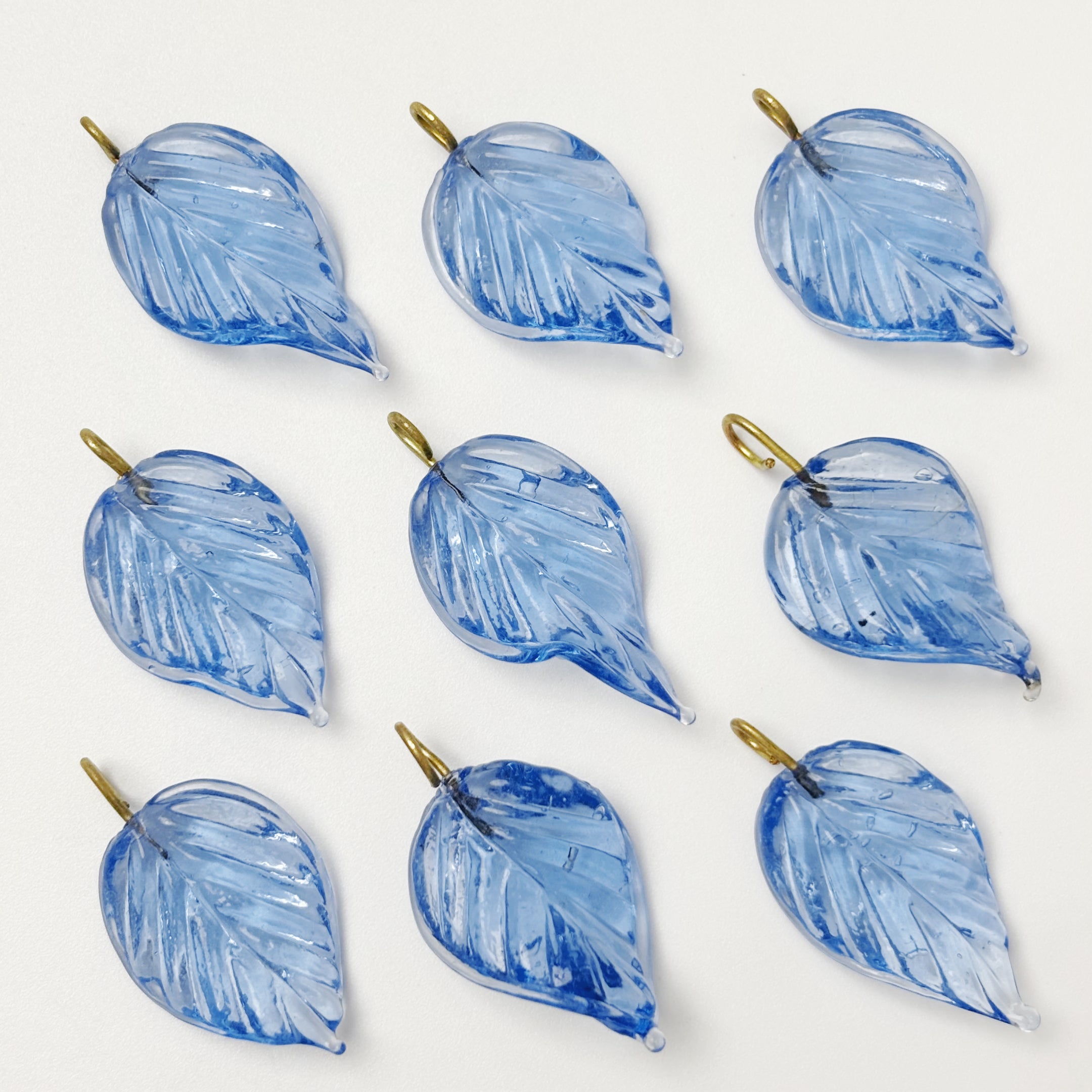 (CZ17) Czech Glass Leaf Pendants - Textured 3D Charms with Brass Loops DIY Jewelry Making