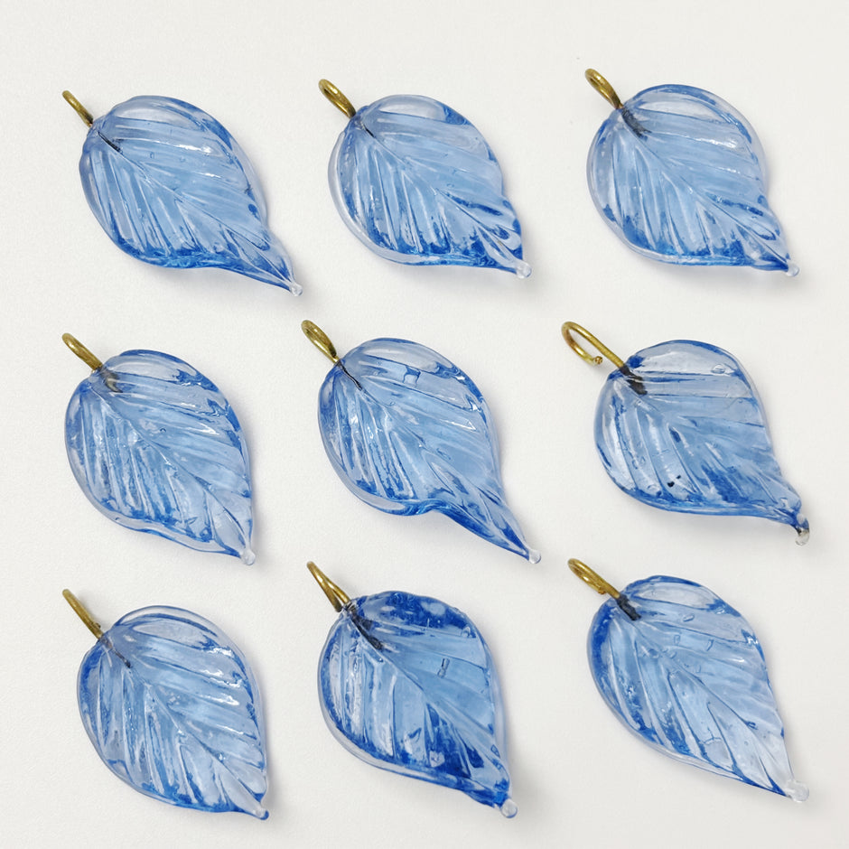 (CZ17) Czech Glass Leaf Pendants - Textured 3D Charms with Brass Loops DIY Jewelry Making