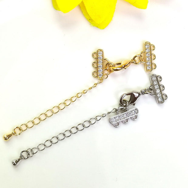 Pave Zirconium 2-Row&3- Row Lobster Claw Clasp - Premium Color Retention Fastener for High-End DIY Jewelry