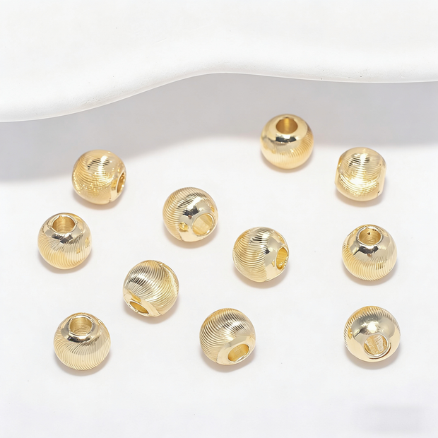 (JF15) 18K Real Gold Plated Faceted Cat-Eye Beads - Textured Round Spacer Beads for Jewelry Making