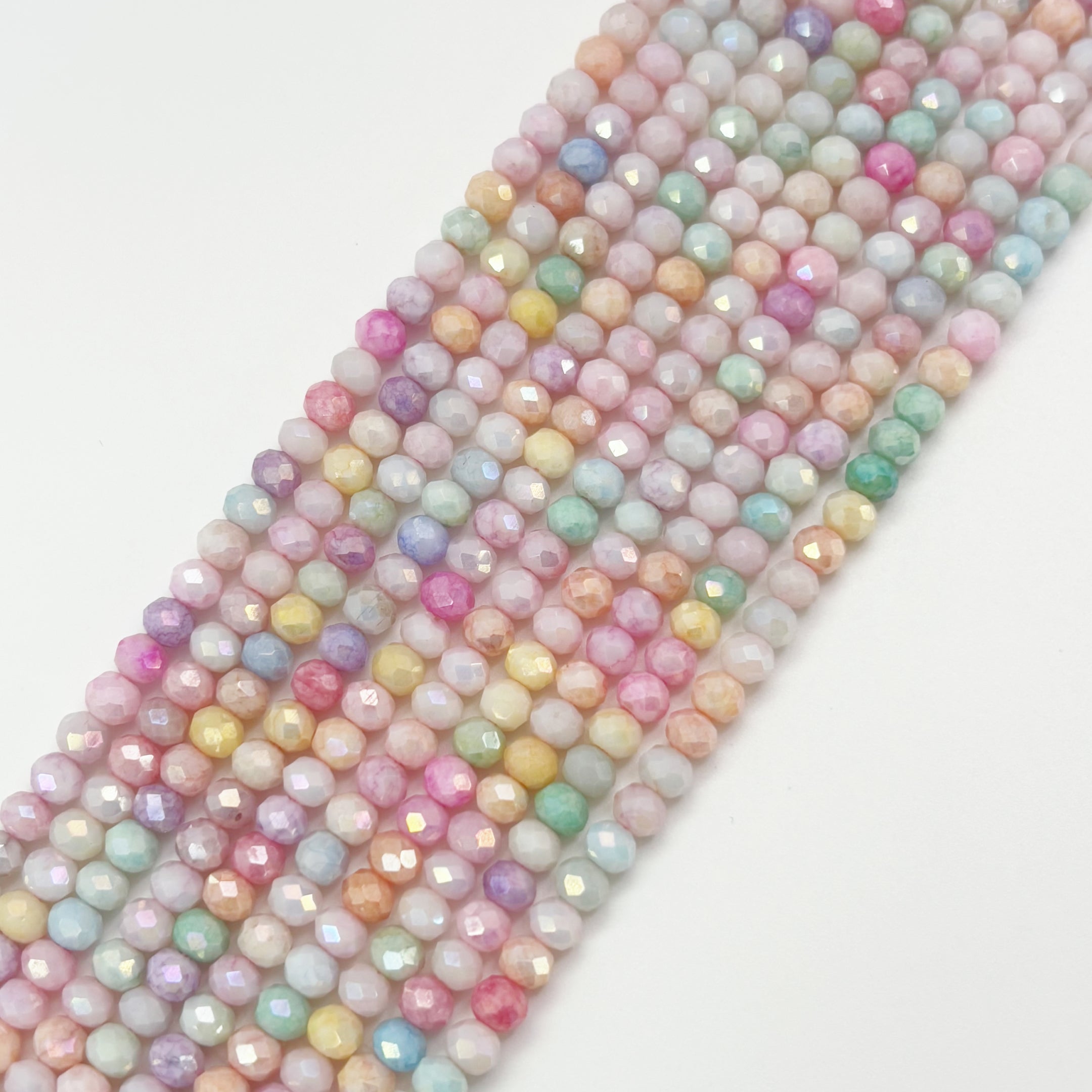 (T2) 4mm Marble Oil Painting Faceted Round Beads - $1 Per Strand | DIY Jewelry Making Beads