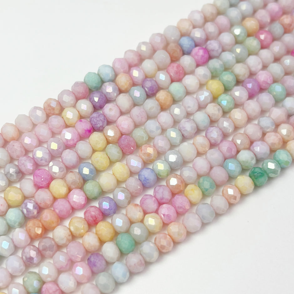 (T2) 4mm Marble Oil Painting Faceted Round Beads - $1 Per Strand | DIY Jewelry Making Beads