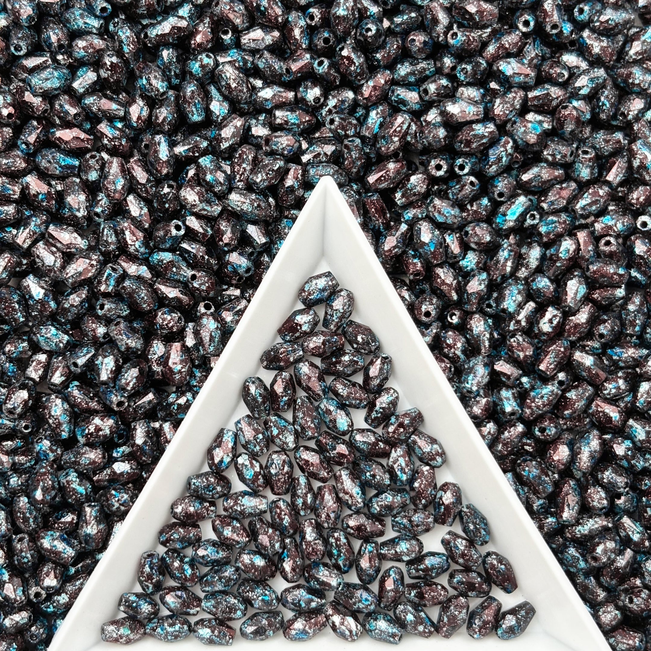 (P19) 3x5mm Glass Teardrop Beads Picasso Finish - Loose Beads for DIY Crafts