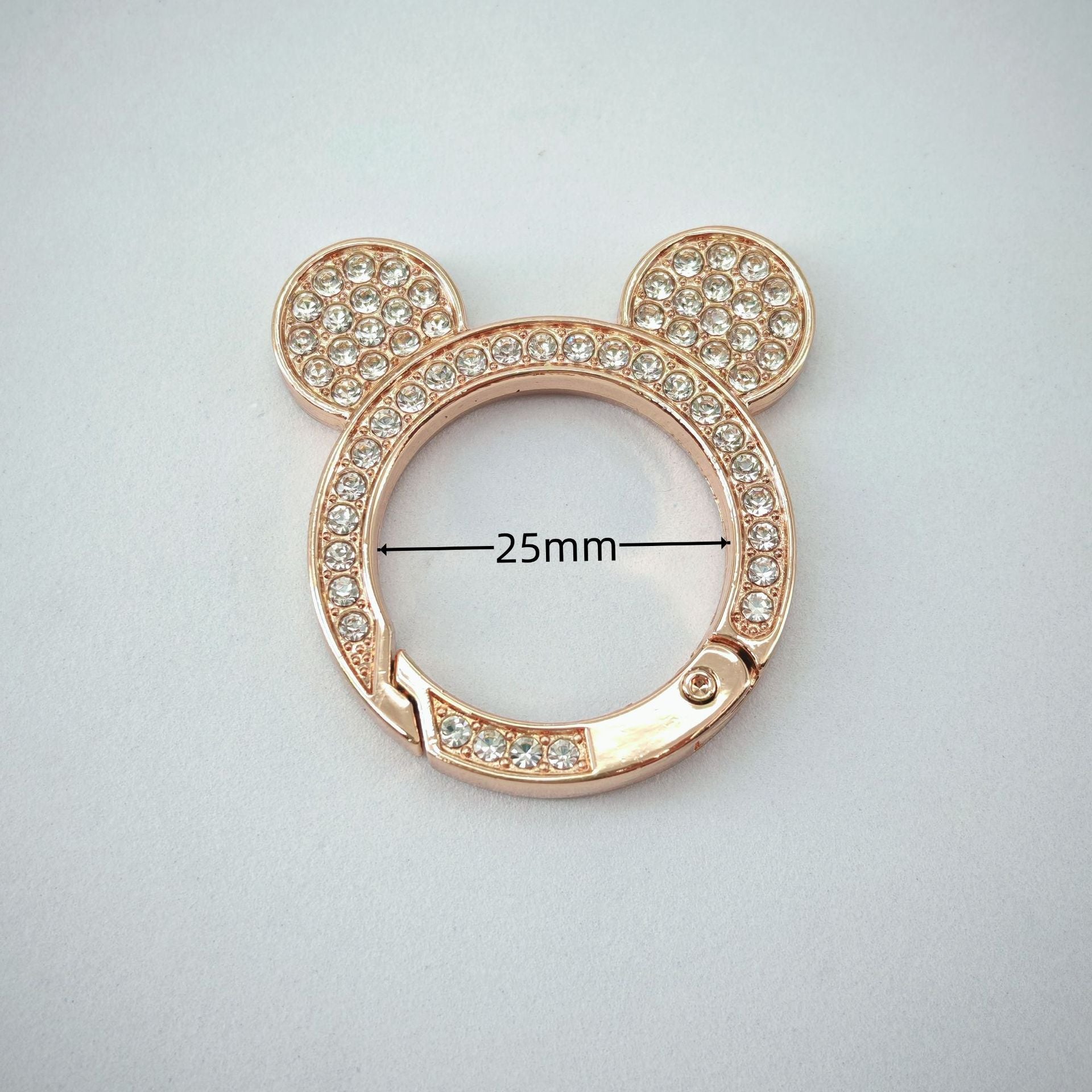 Mickey Ear Rhinestone Spring Gate Rings - 25mm Bling Mouse Head Carabiner
