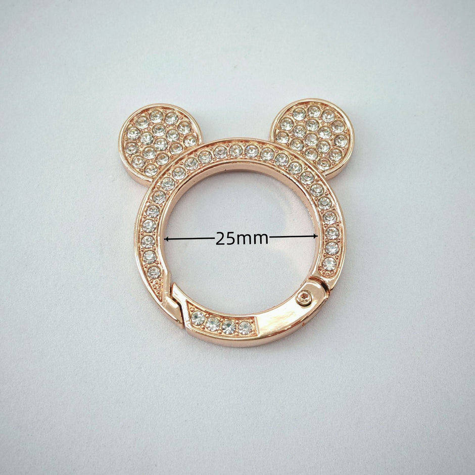 Mickey Ear Rhinestone Spring Gate Rings - 25mm Bling Mouse Head Carabiner
