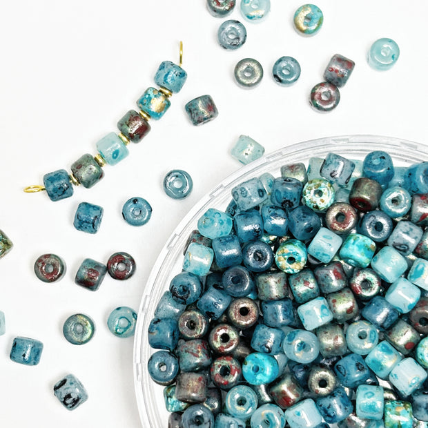 Mixed 4mm Picasso Mini Barrel Glass Beads – Rustic Glass Beads for Jewelry Making