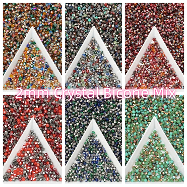 (T4) On Sale!!! 2mm Mix of Bicone and Round Beads High Temperature Glass Crystal Multicolor Jewelry Beads