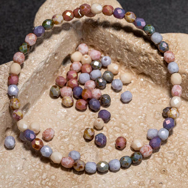 (CZ3) 4mm Czech Fire-Polished Glass Beads - Vintage Mixed Color Faceted Beads for DIY Jewelry