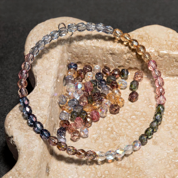 (CZ2) 3mm, 4mm Czech Glass Fire-Polished Beads - Tourmaline Translucent Mix