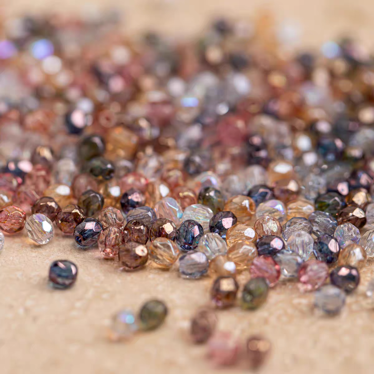 (CZ2) 3mm, 4mm Czech Glass Fire-Polished Beads - Tourmaline Translucent Mix