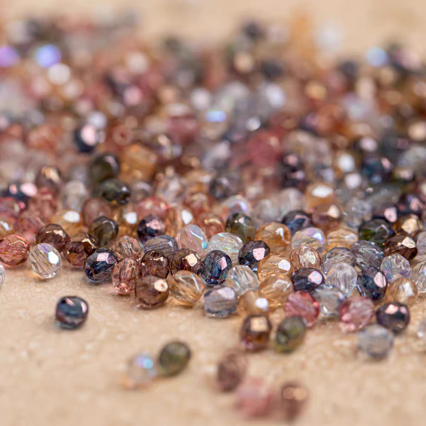(CZ2) 3mm, 4mm Czech Glass Fire-Polished Beads - Tourmaline Translucent Mix