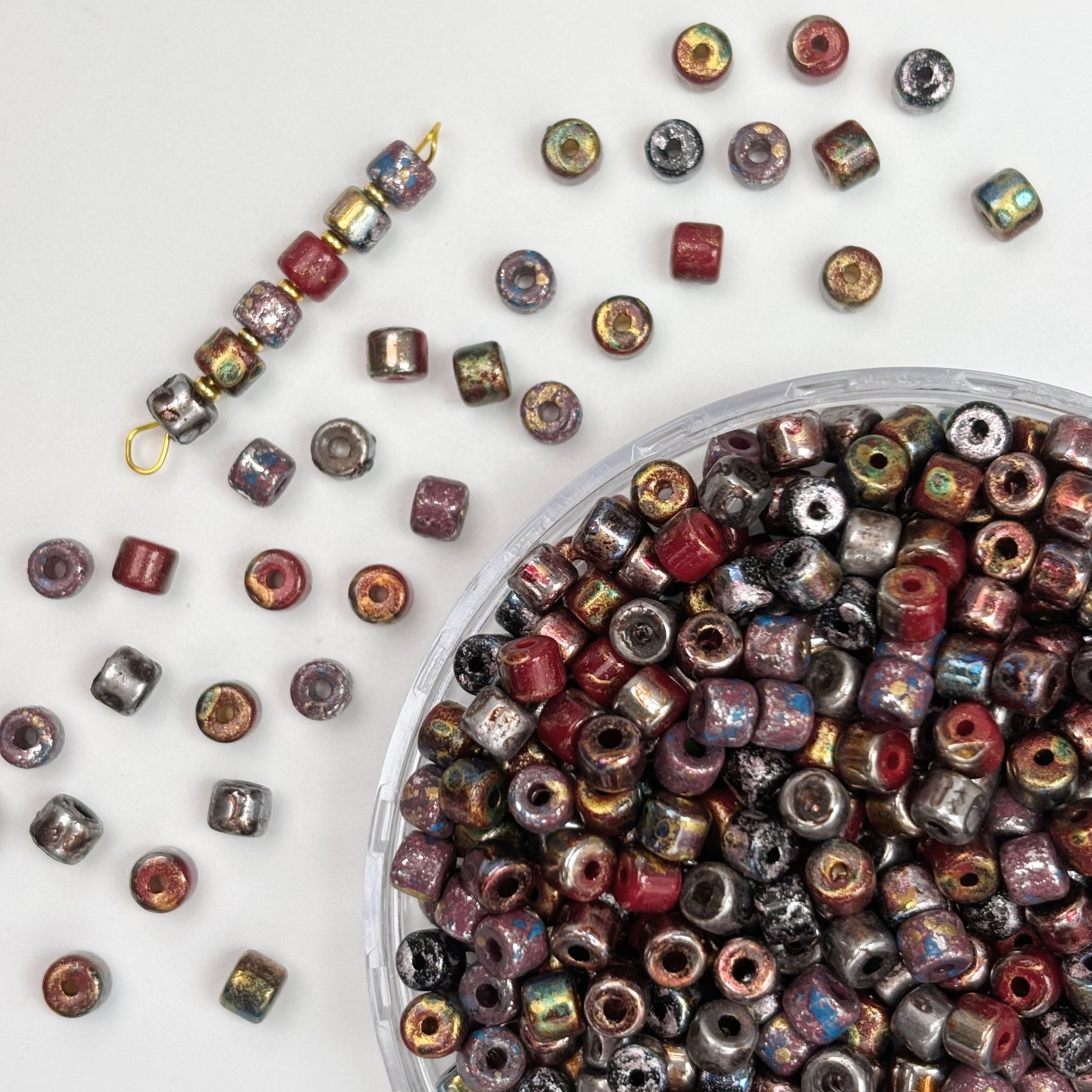 Mixed 4mm Picasso Mini Barrel Glass Beads – Rustic Glass Beads for Jewelry Making