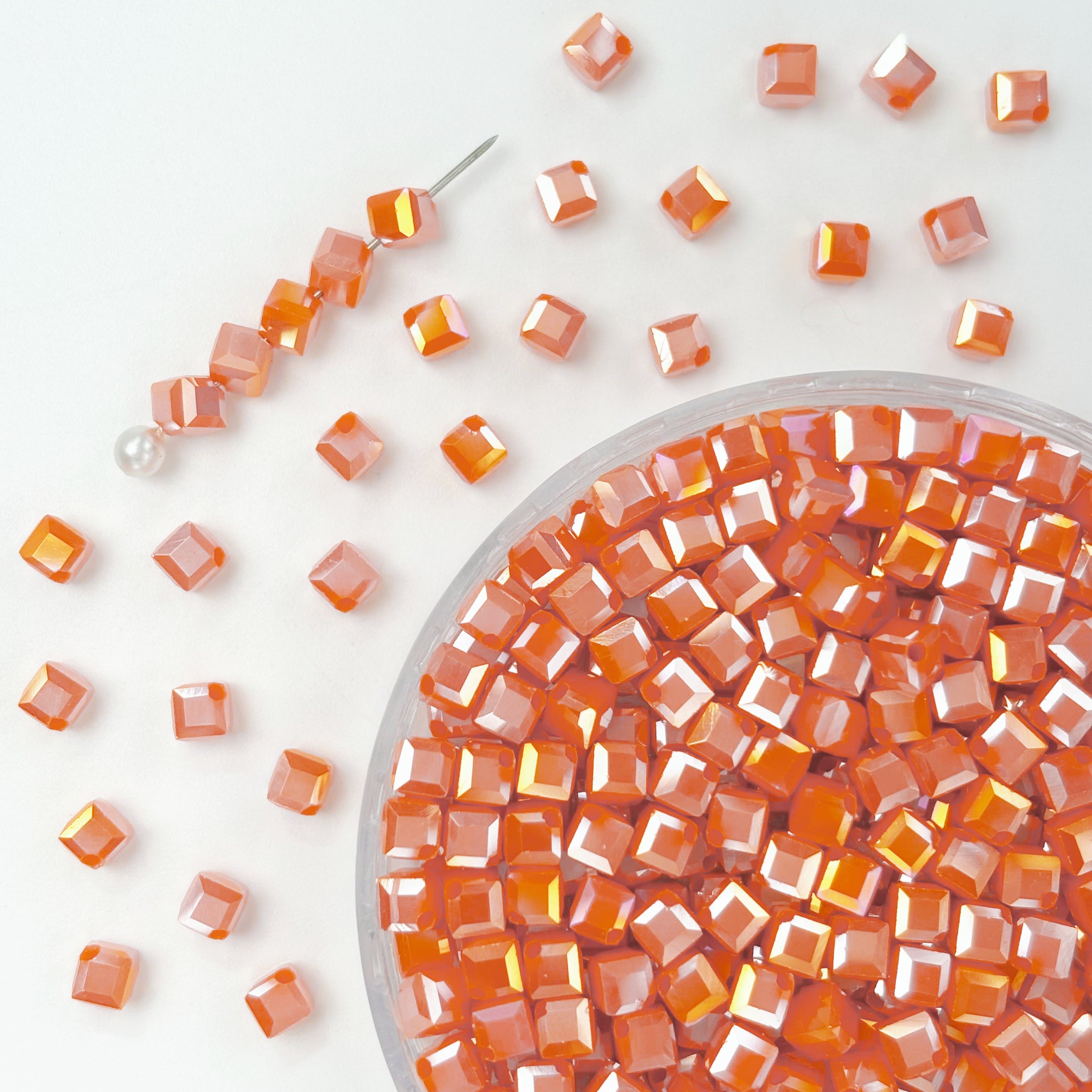 4mm Crystal Glass Square Beads, Diagonal Hole Faceted Beads for Jewelry Making DIY