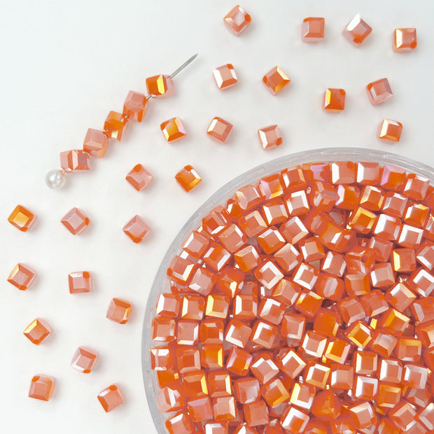 4mm Crystal Glass Square Beads, Diagonal Hole Faceted Beads for Jewelry Making DIY